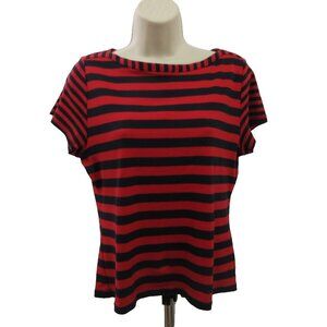 CHAPS Tee Shirt Sz P XL Red Blue Striped Short Cap Sleeve Casual Nautical Cotton